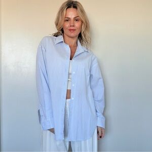 Almina Concept Oversized Cotton Shirt in Blue Stripes